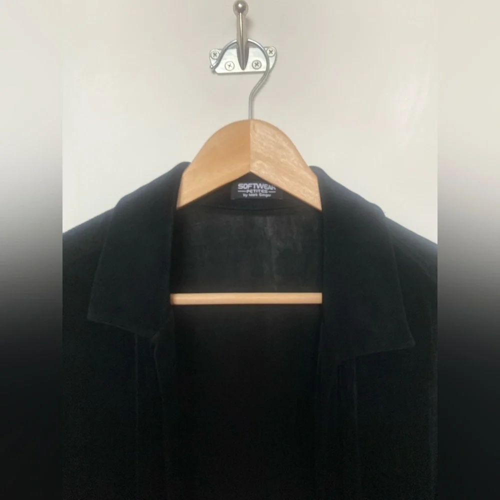 Vtg Mark Singer Softwear 90s Black Jersey Cardigan Knit Open Front Medium Petite